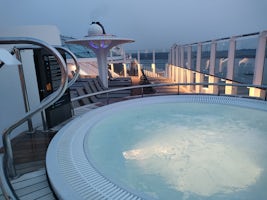 Hot tub on the deck of the lovely Iona whilst in Norway 