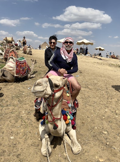 Camel ride during our shore excursion to the Giza pyramids. It was organized and paid by Viking to avoid haggling and scams. We just had to tip the camel owner. A great experience!
