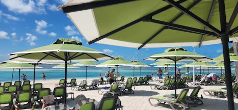Umbrellas and chairs in Coco Cay Beach Club