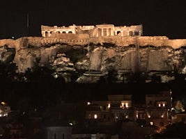 The Acropolis at night from the rooftop restaurant 360 in Athens.