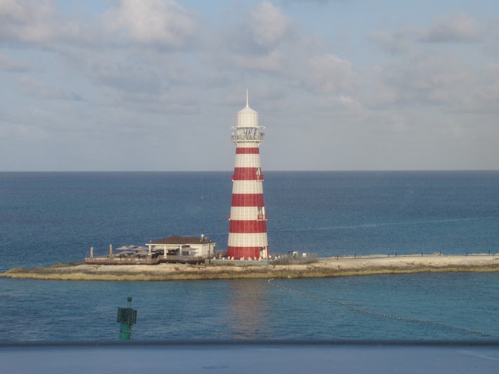 Ocean Cay lighthouse from our forward facing window