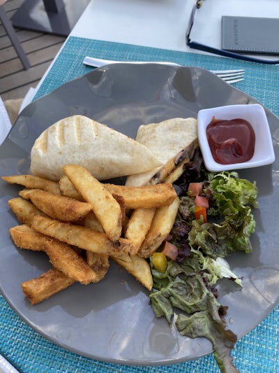 Chicken wrap at The Grill for lunch - amazing fries too!