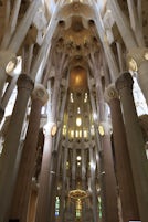 Inside Le Sagrada Familia in Barcelona. Not to be missed.