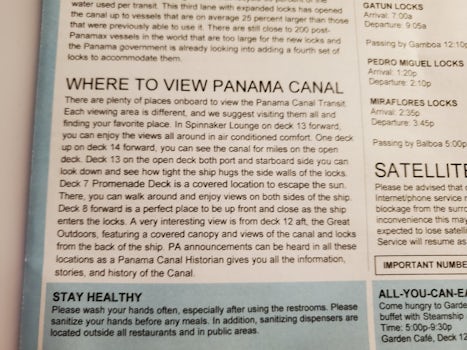 Panama Canal Viewing Instructions on the Jewel.