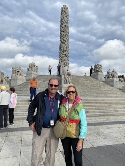This photo is of us at the Vigeland Park in Oslo, Norway. What an extraordinary park. Amazing!