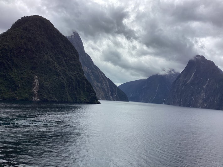 Scenic view sailing through Milford Sound