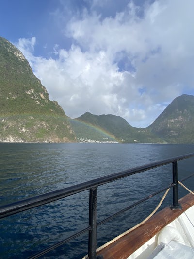 Saint Lucius Pitons with a rainbow.