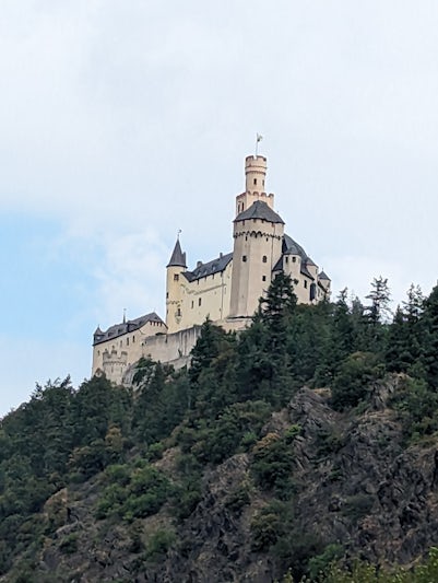 Just one of many castles along the Rhine on scenic sailing day.