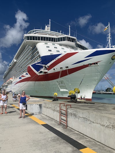 Brittania with Sue in foreground in St. Lucia.