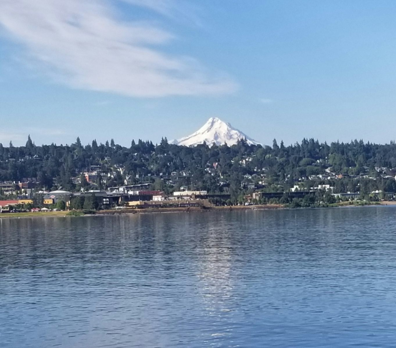 This photo was taken of Mt. Hood from our balcony as we were approaching Hood River. What an impressive view of the mountain! What an impressive town!