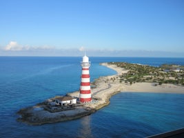 Lighthouse on Ocean Cay. You can see the nightly lightshow from your starboard cabin