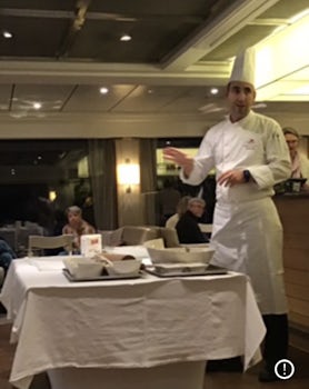 Chef demonstrates how to prepare apple strudel before a tasting.