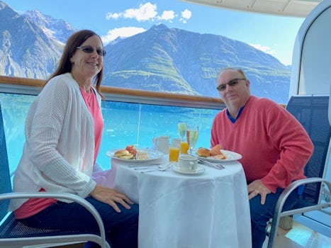 Champagne Breakfast on our balcony in Glacier Bay.