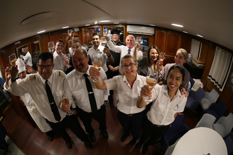 Captain ,crew, tour guides at the Captain's dinner