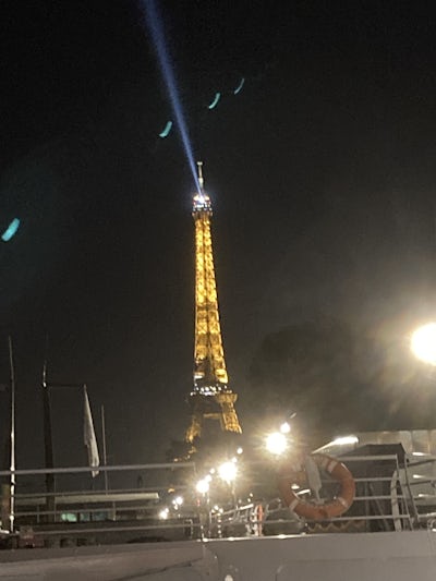Night view of Eiffel Tower from our ship deck