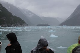 Celebrity Solstice at Dawes Glacier, seen from excursion boat.