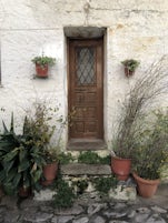 Charming doorway in the mountain town we visited at the port of Volos.