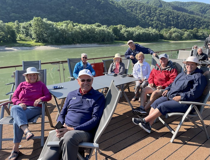 Our group of eight enjoying the cruising day on the deck.  