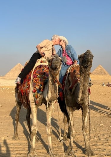 Camel ride during our visit to the Great Pyramids at Giza.