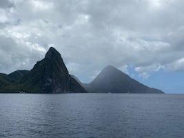 Even in the clouds, the Pitons on St. Lucia are beautiful.