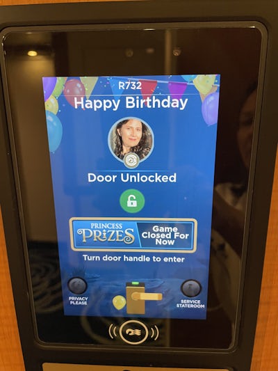 Happy Birthday message on door screen. 