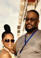 My husband and myself getting g off the ship in Bahamas 