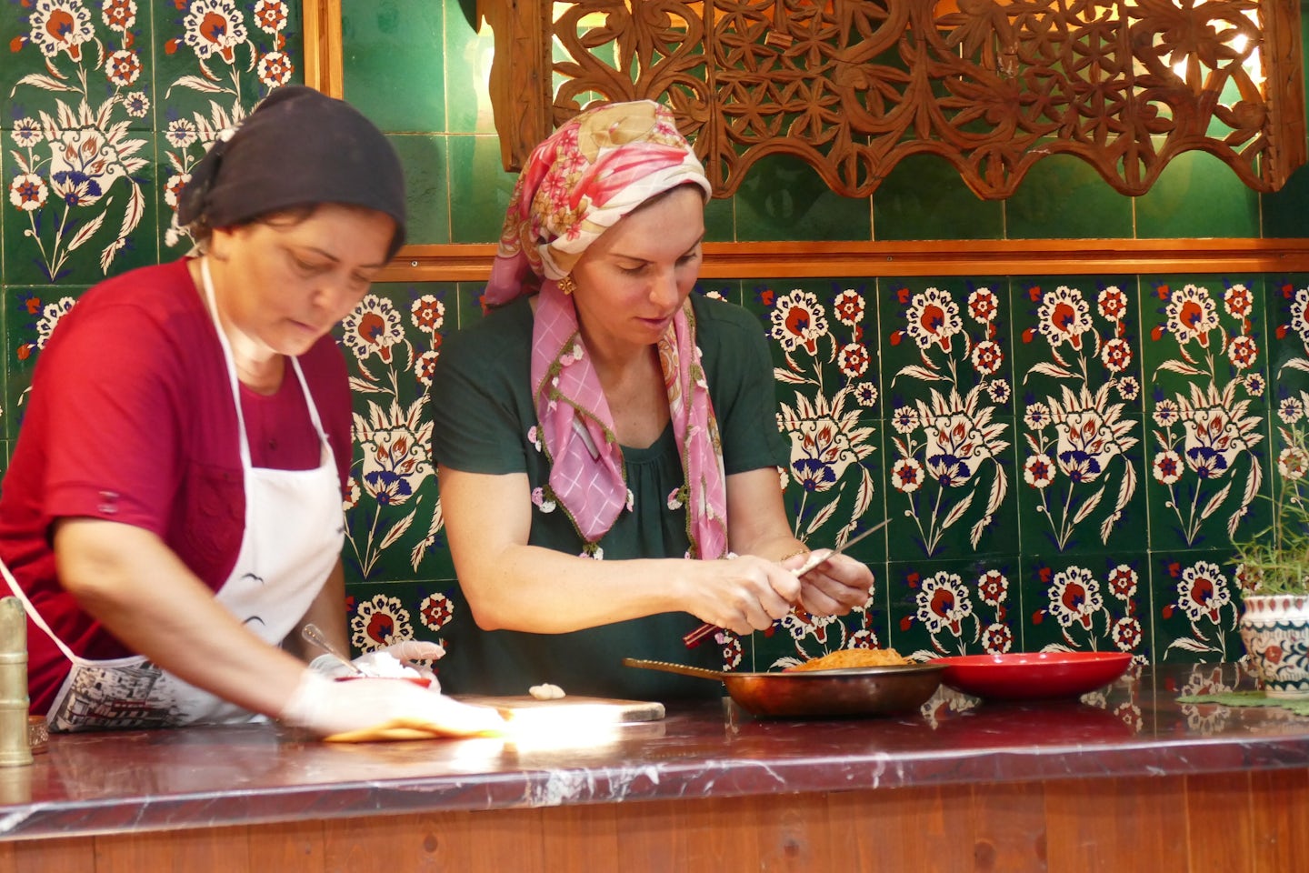 Our hosts demonstrating Turkish Cooking