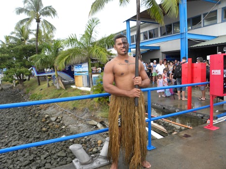 Port Denarau being greeted by a "Fijian Warrior