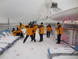 Crew having fun in the snow.
