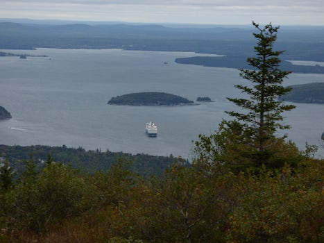 View from Cadillac Mountain of the Veendam and Bar Harbor