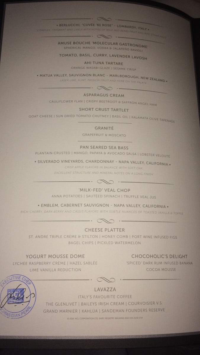 Menu to chefs table