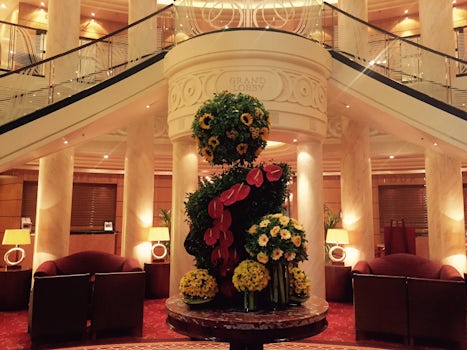 Qm2 Grand Lobby  - always with beautiful fresh flowers