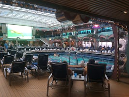 Lido deck with the pool and huge movie screen