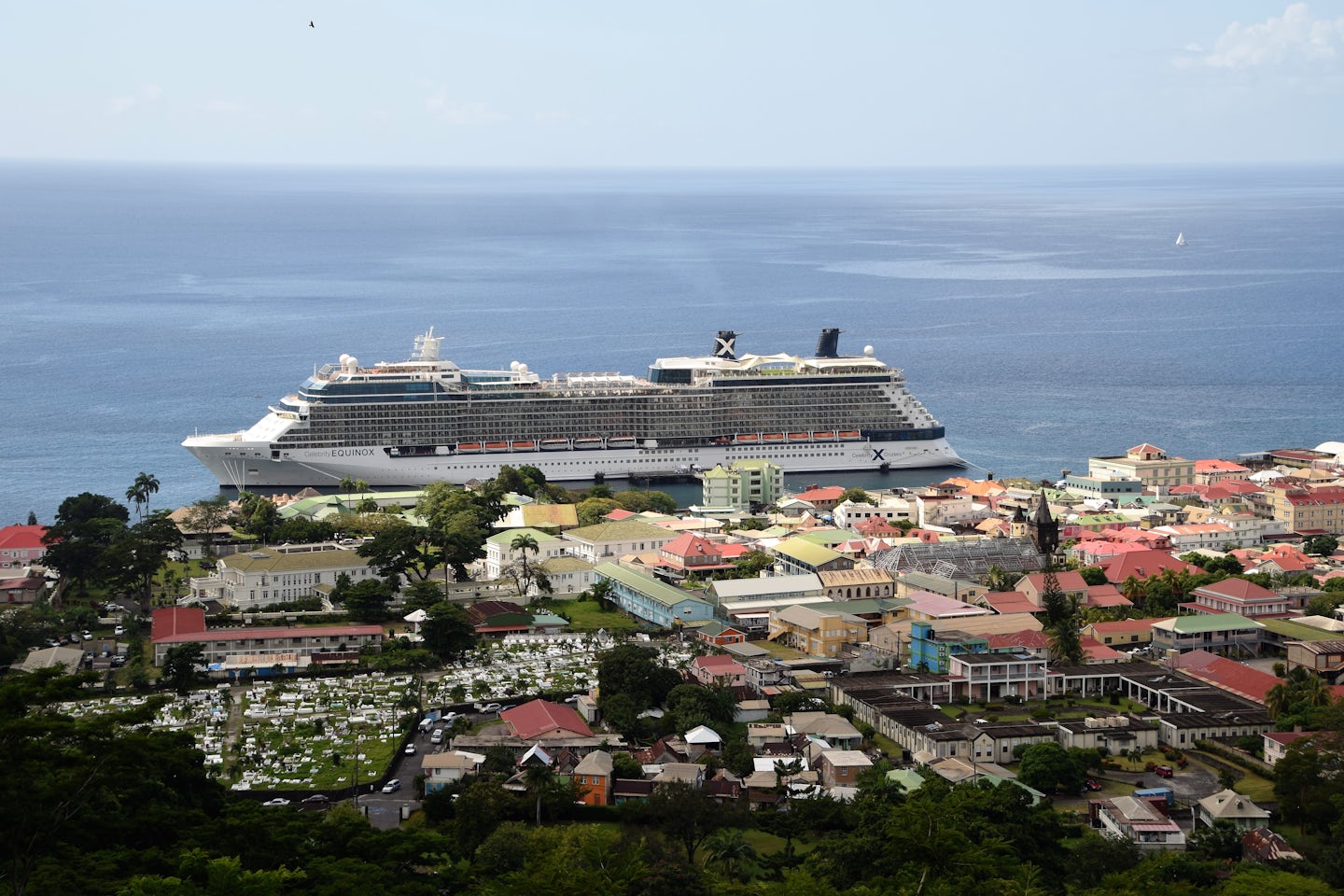 View of ship from Dominica mountainside