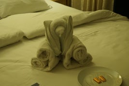 Towel origami with turn-down