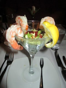 Shrimp Cocktail at Cagneys.  Good presentation but only 3 shrimp