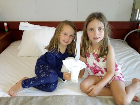 Our granddaughters loved the towel animals that kept appearing in our cabin.
