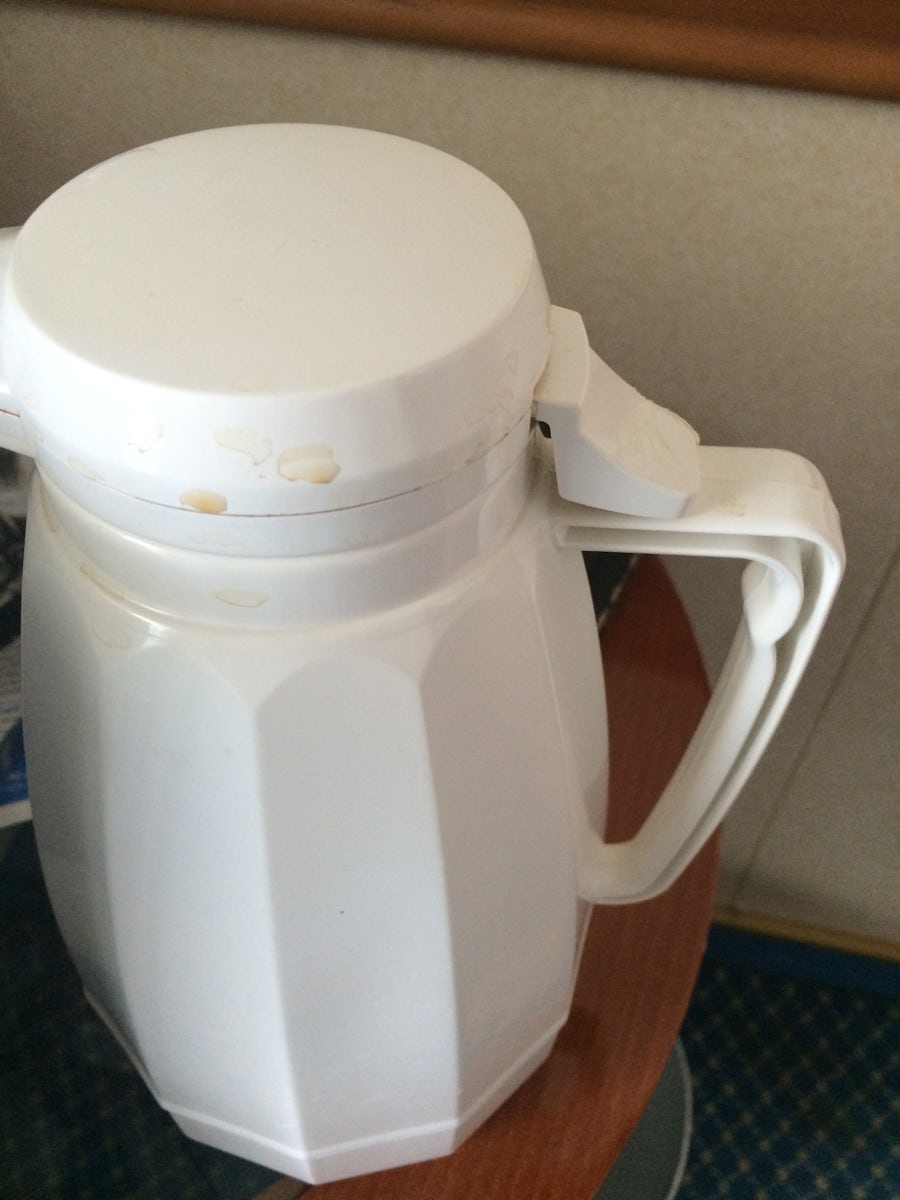 Broken coffee pot. This was also a reoccurring theme on this cruise. So many things were in disrepair.