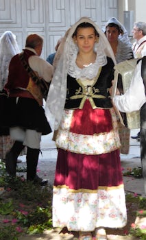 folk dancers and lunch and wine in Sardinia