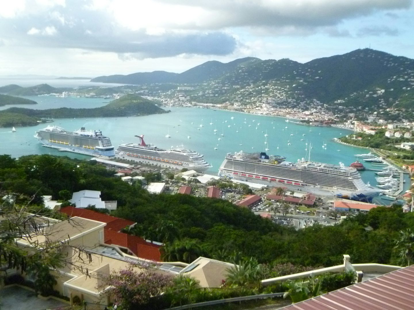 View from the top of the Tram at St. Thomas overlooking the port