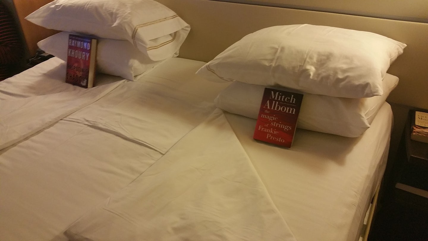Eclipse nightly turndown included placement of our personal books, ready for nightie reading.