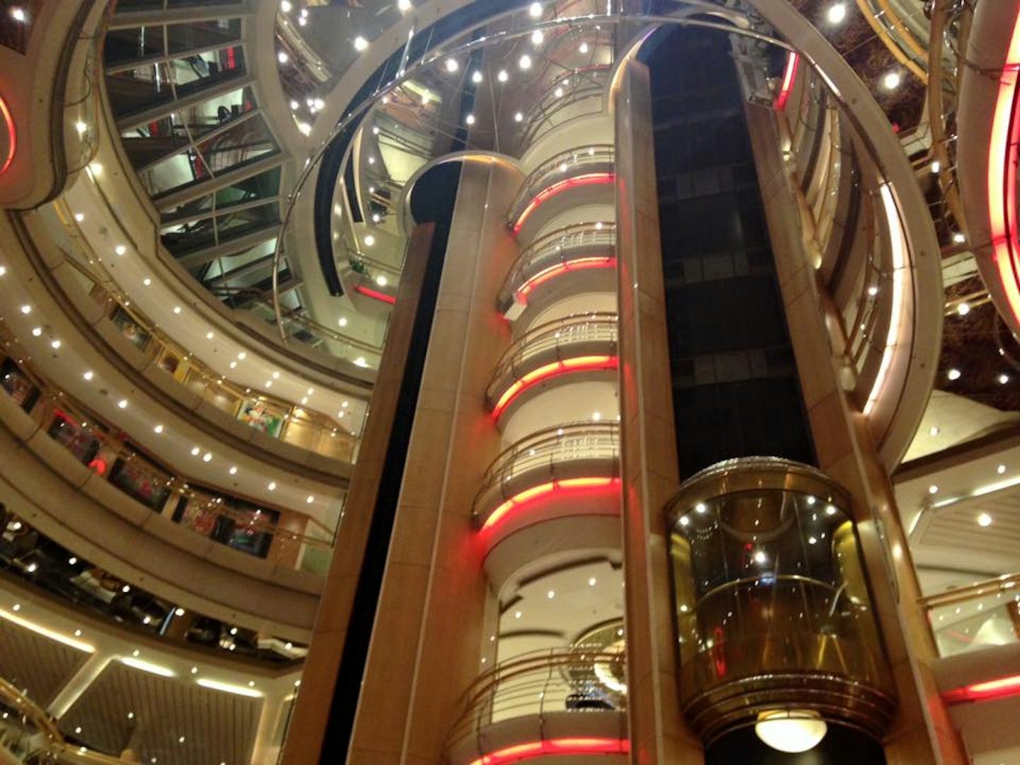 Centrum, looking up from Deck 4. Great, endless entertainment here at night