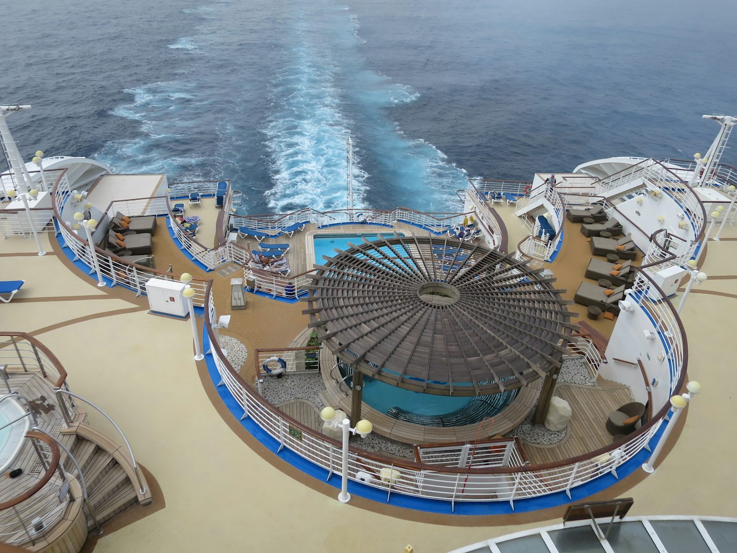 Back of the ship - multiple smaller pools and spas.