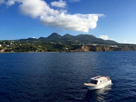 View of Montserrat and our tender coming into the ship