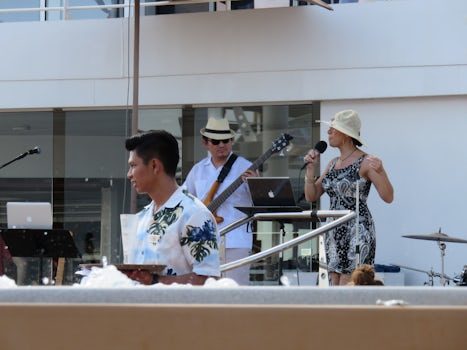 Welcome aboard music at the pool area