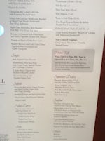 Menu of exclusive included restaurant