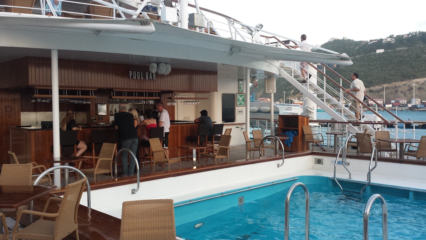 Main deck pool and bar at the back of the ship