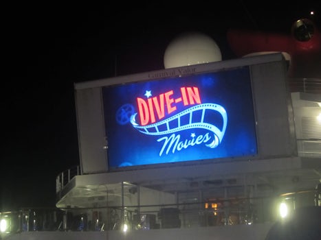 Dive-in Movies on the pool deck at night
