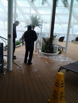Ice on the deck floor of the solarium due to missing glass in ceiling day 2