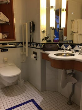 Wheelchair accessible bathroom was generously sized.